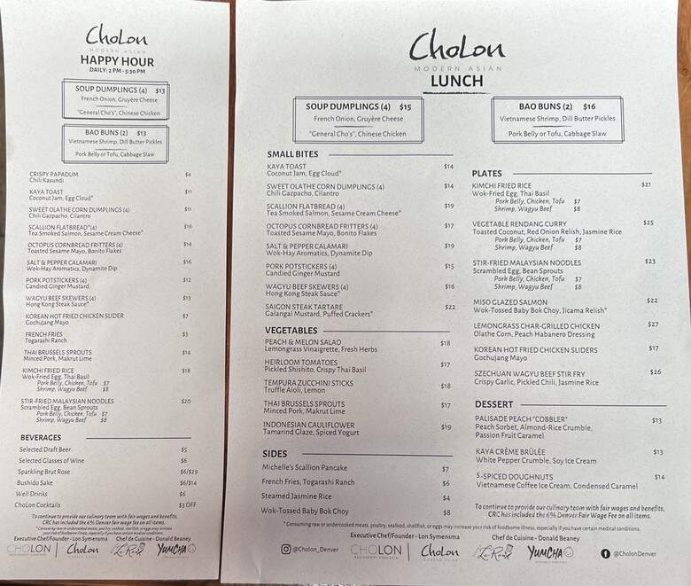 ChoLon Modern Asian Bistro - Denver, CO menu_pic