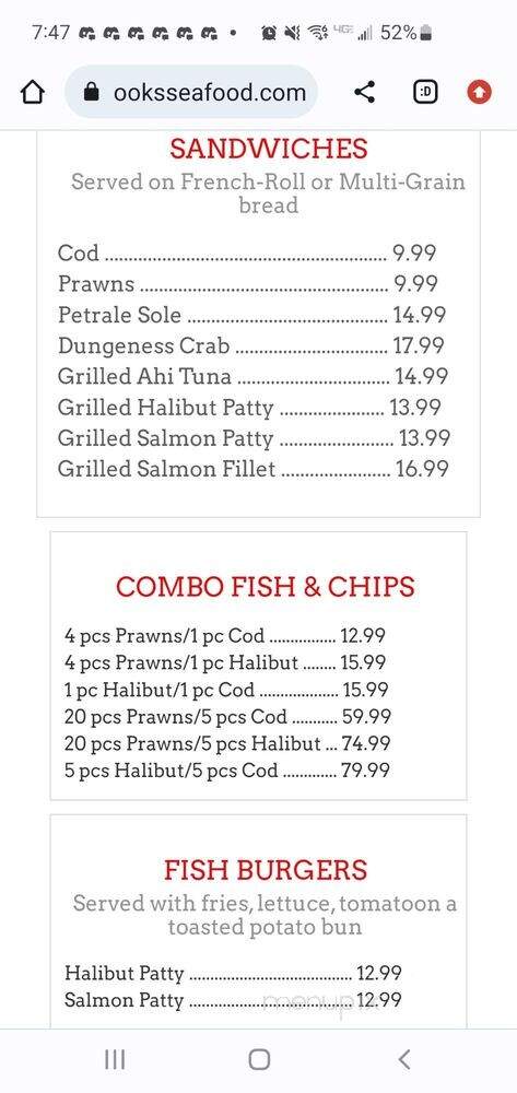 Cook's Seafood Restaurant And Market - Menlo Park, CA menu_pic
