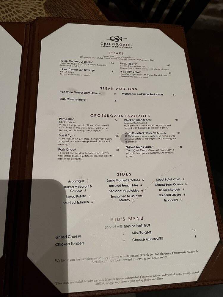 Crossroads Saloon and Steakhouse - Fredericksburg, TX menu_pic
