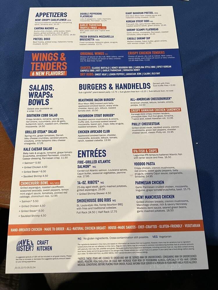 Dave & Busters - Arlington, TX menu_pic