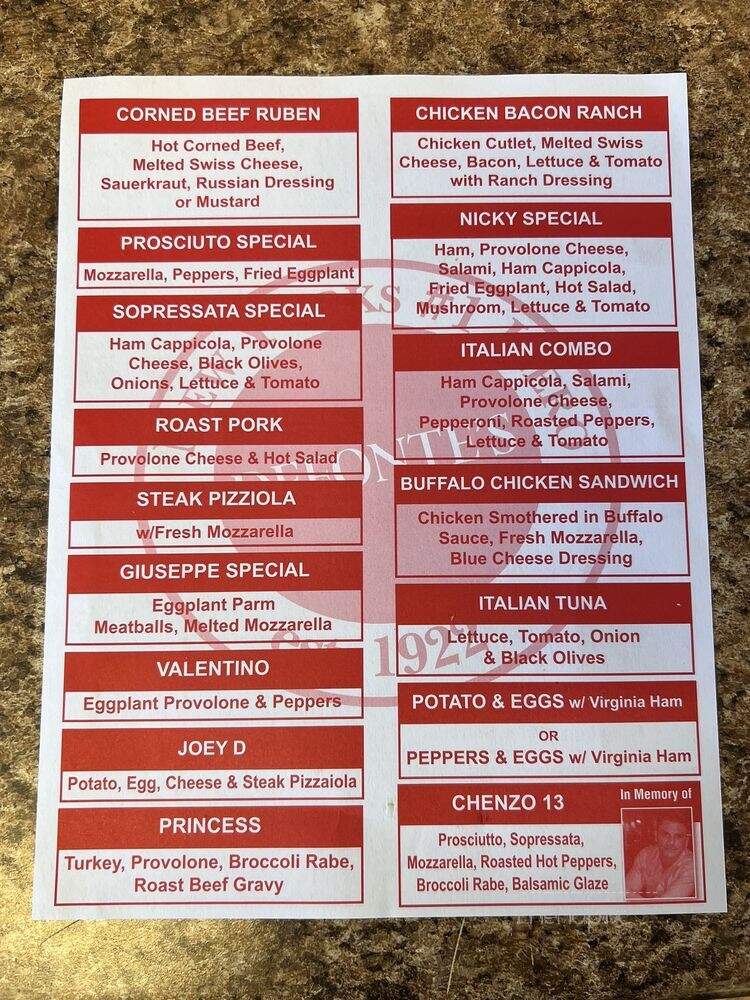 Defontes - Brooklyn, NY menu_pic