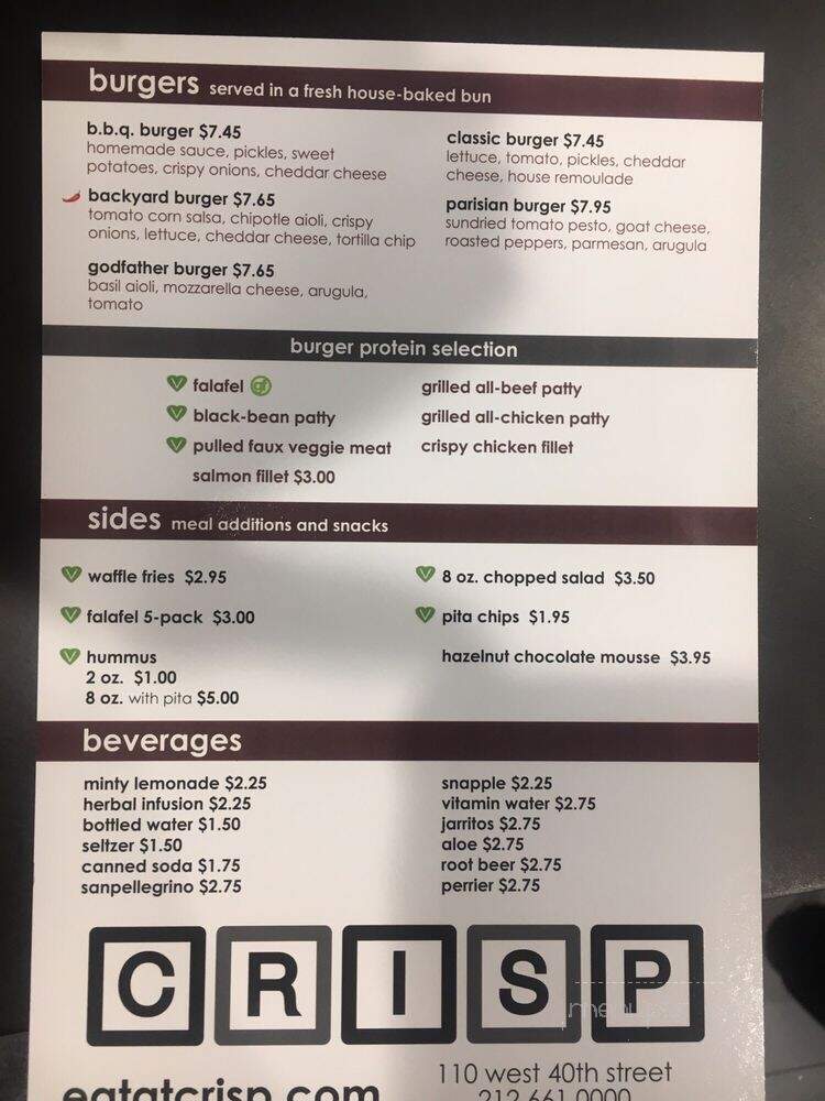 Crisp West 40th - New York, NY menu_pic