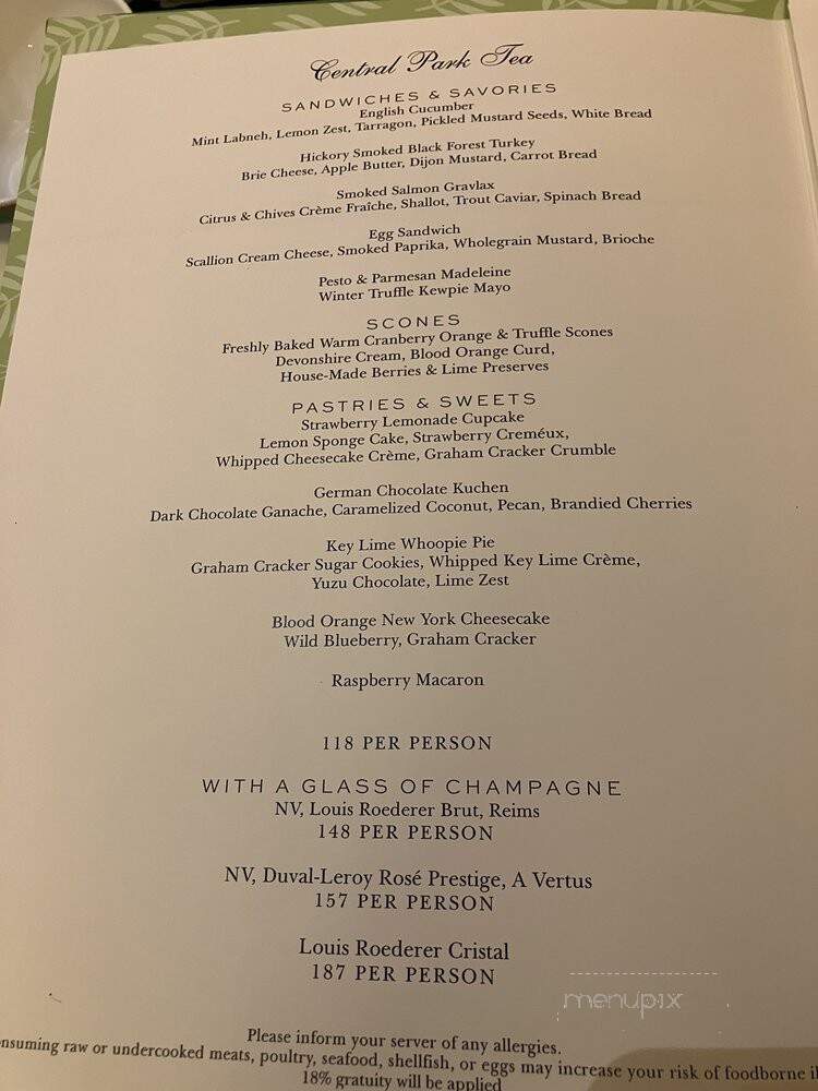 Palm Court - New York, NY menu_pic