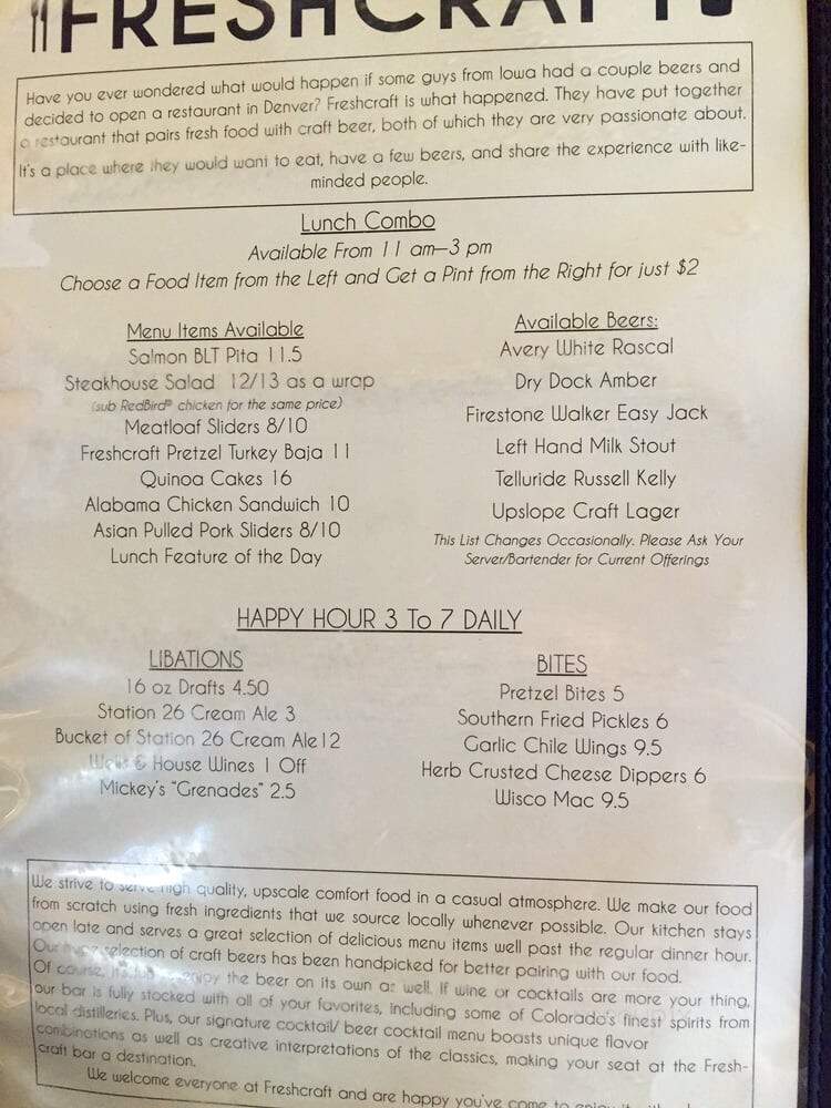 Freshcraft - Denver, CO menu_pic