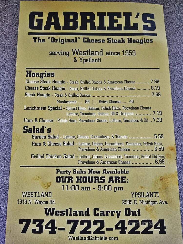 Gabriels Cheesesteak Hoagies - Westland, MI menu_pic