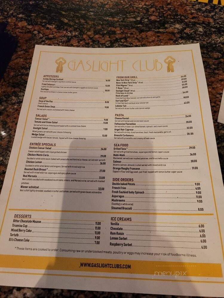 The Gaslight Club - Chicago, IL menu_pic