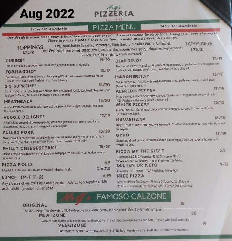 Mr G's - Bryan, TX menu_pic