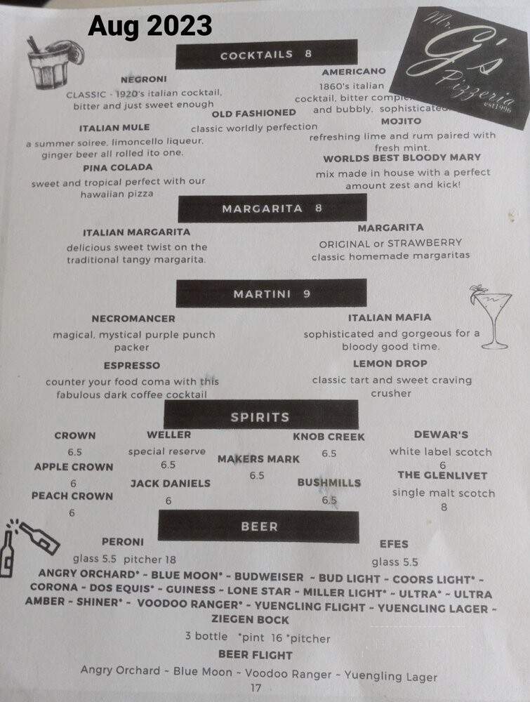 Mr G's - Bryan, TX menu_pic