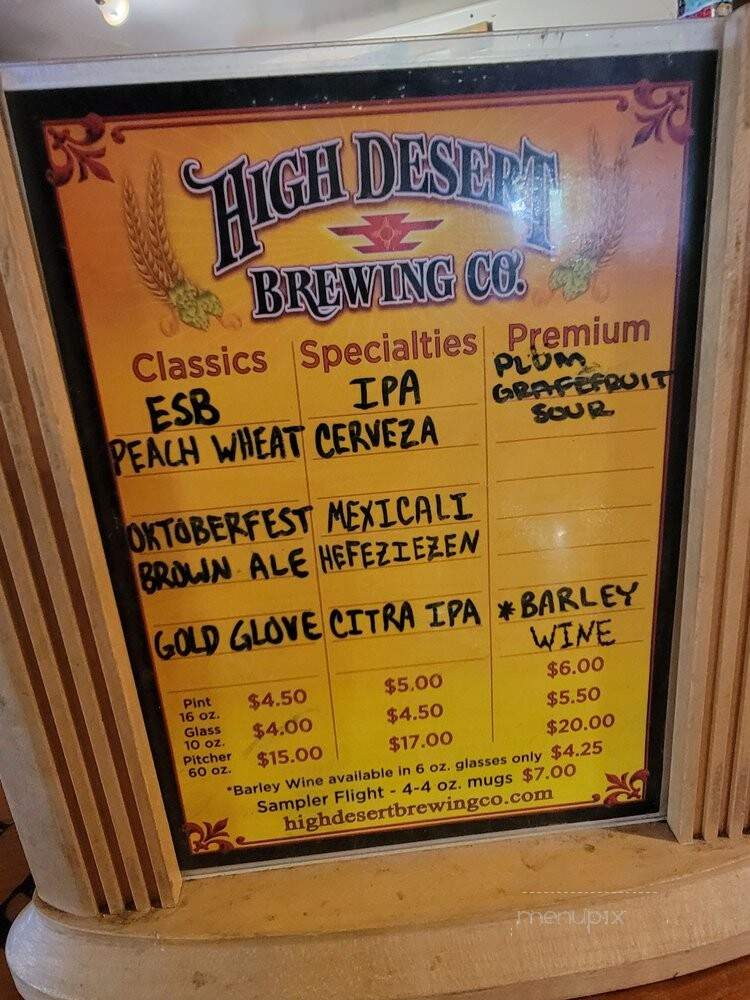 High Desert Brewing Co. - Las Cruces, NM menu_pic