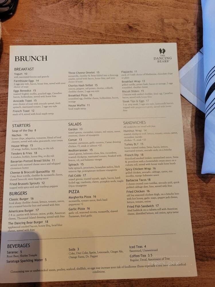 Dancing Bear - Lake Placid, NY menu_pic
