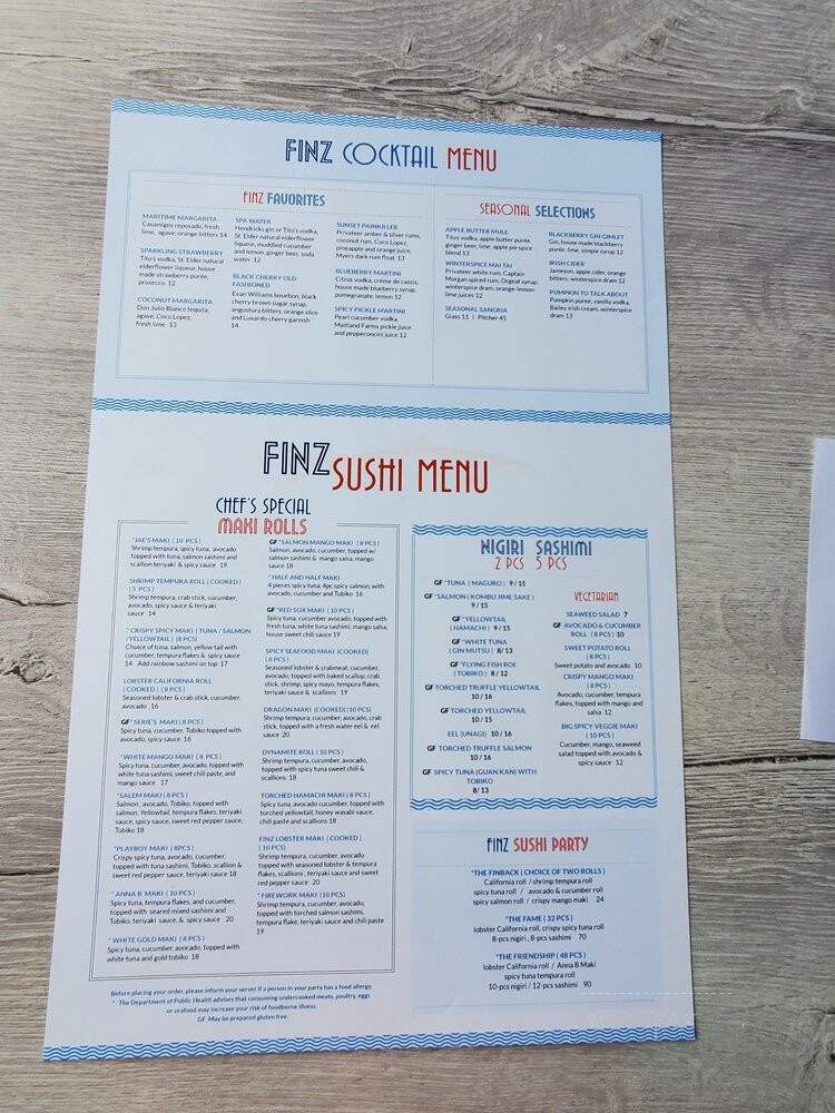 Finz Seafood & Grill - Salem, MA menu_pic