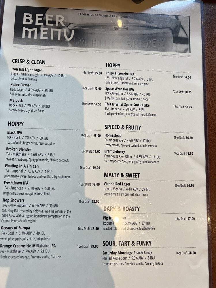 Iron Hill Brewery & Restaurant - Lancaster, PA menu_pic