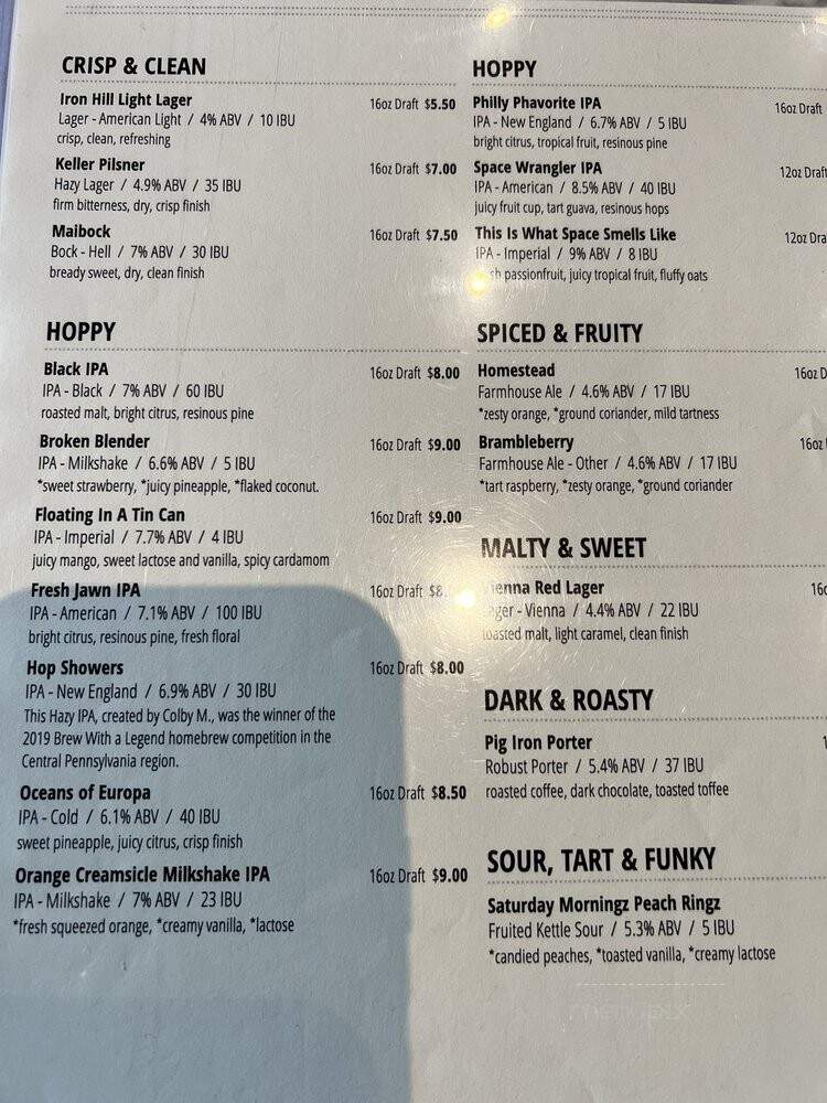 Iron Hill Brewery & Restaurant - Lancaster, PA menu_pic