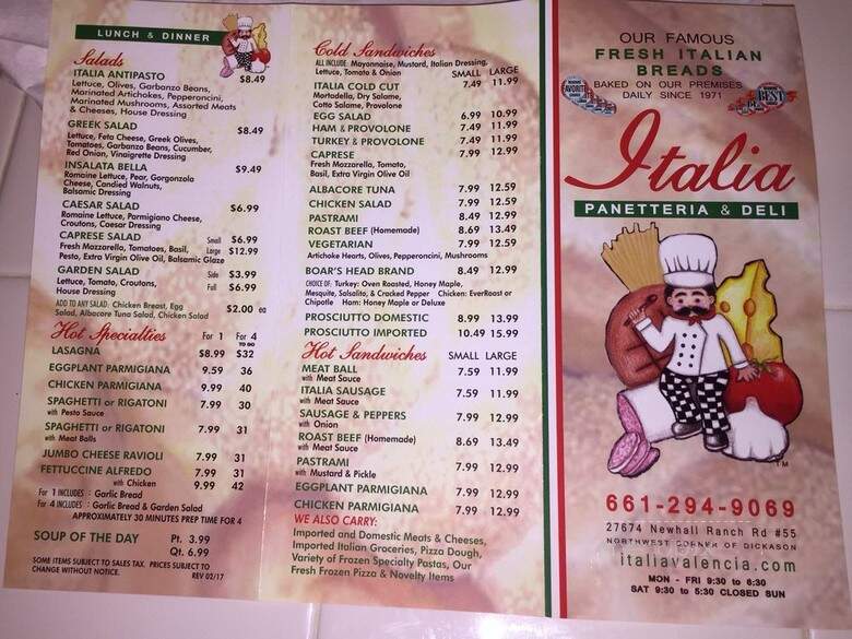 Italia Panetteria and Deli An Italian Delicatessen - Valencia, CA menu_pic