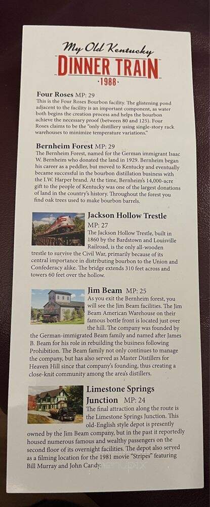 My Old Kentucky Dinner Train - Bardstown, KY menu_pic