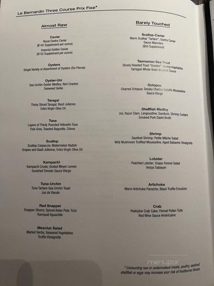 Le Bernardin - New York, NY menu_pic