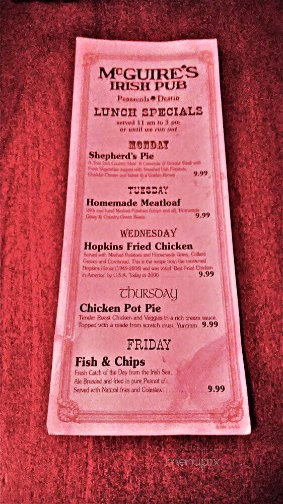 McGuire's Irish Pub - Pensacola, FL menu_pic