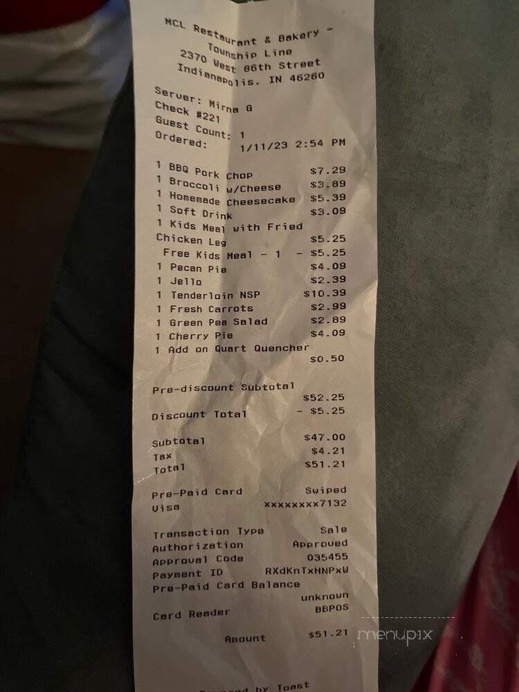MCL Restaurant and Bakery - Indianapolis, IN menu_pic
