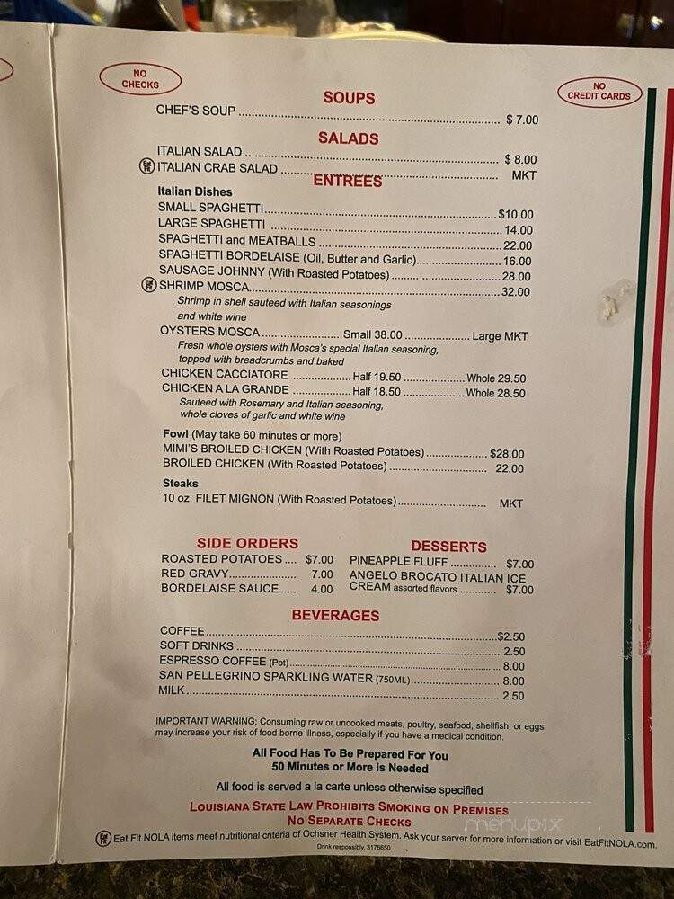 Moscas - Westwego, LA menu_pic