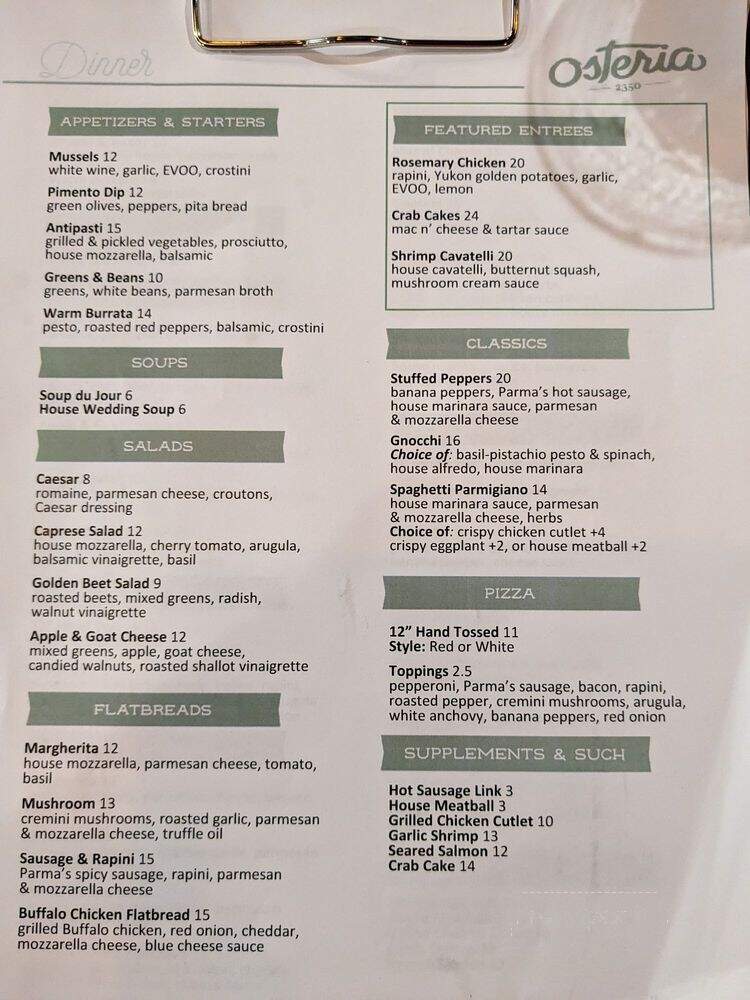 Osteria 2350 - Pittsburgh, PA menu_pic