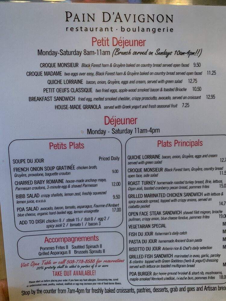 Pain dAvignon - Hyannis, MA menu_pic