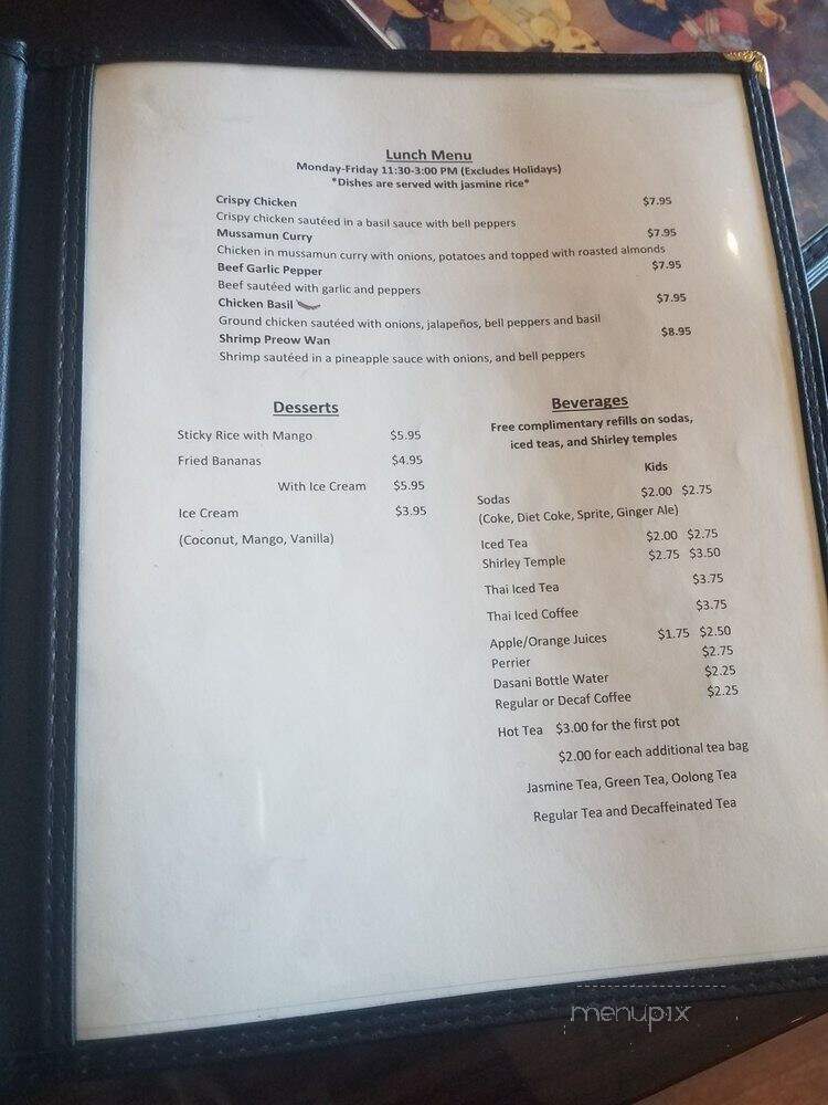 Panisa Thai Restaurant - Burke, VA menu_pic
