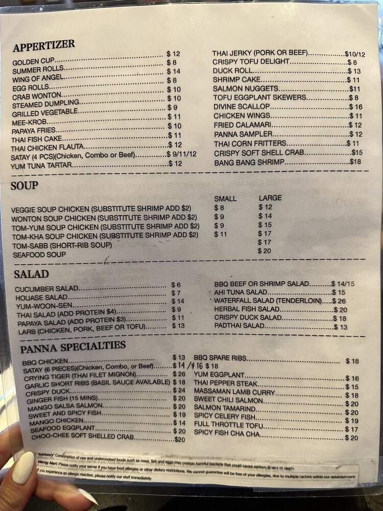 Panna Thai Restaurant - Las Vegas, NV menu_pic