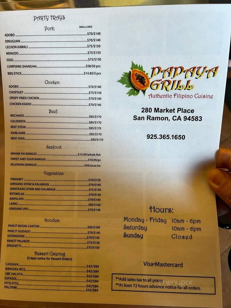 Grill Papay - San Ramon, CA menu_pic