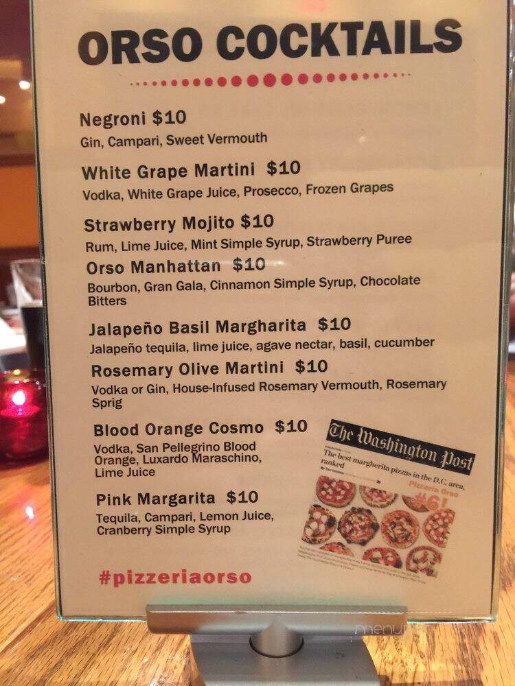 Pizzeria Orso - Falls Church, VA menu_pic