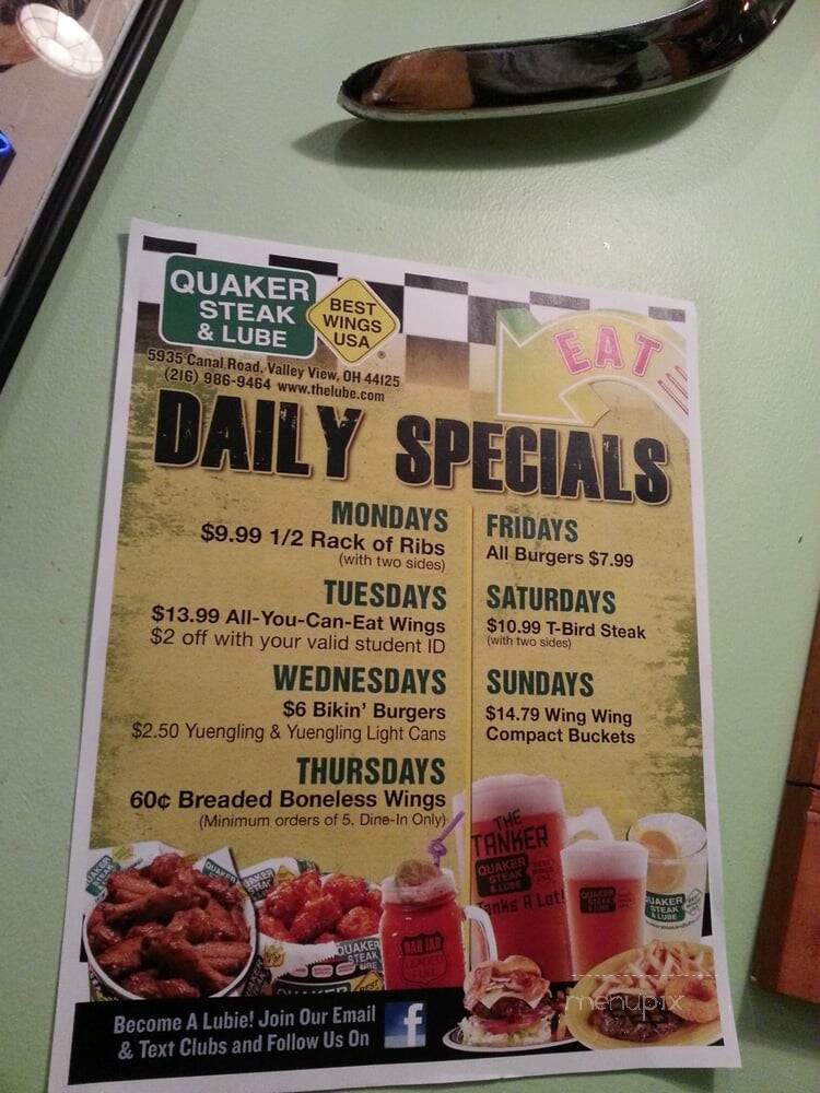 Quaker Steak and Lube - Cleveland, OH menu_pic