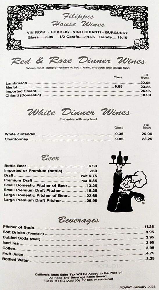 Filippis Pizza Grotto - Poway, CA menu_pic