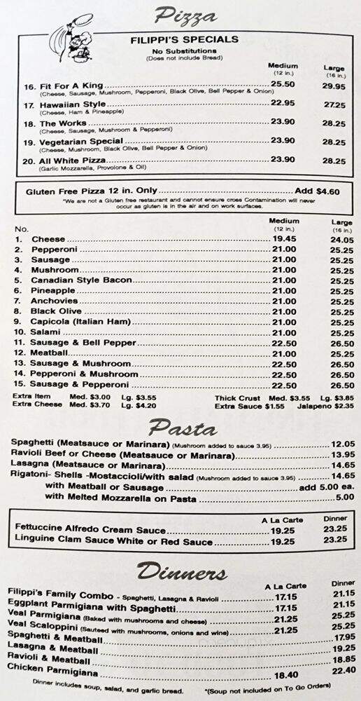 Filippis Pizza Grotto - Poway, CA menu_pic