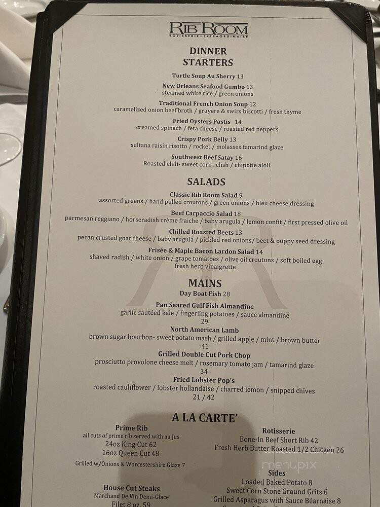 Rib Room - New Orleans, LA menu_pic