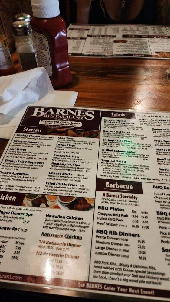 Barnes Restaurants - Savannah, GA menu_pic