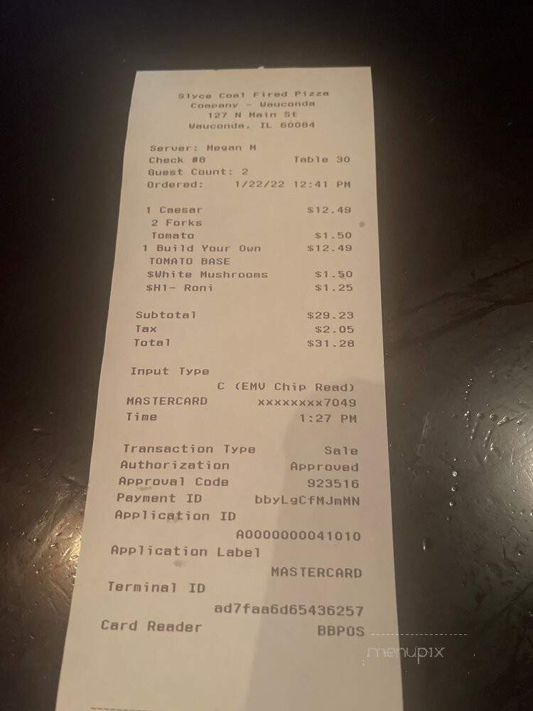 Slyce Coal Fired Pizza - Wauconda, IL menu_pic