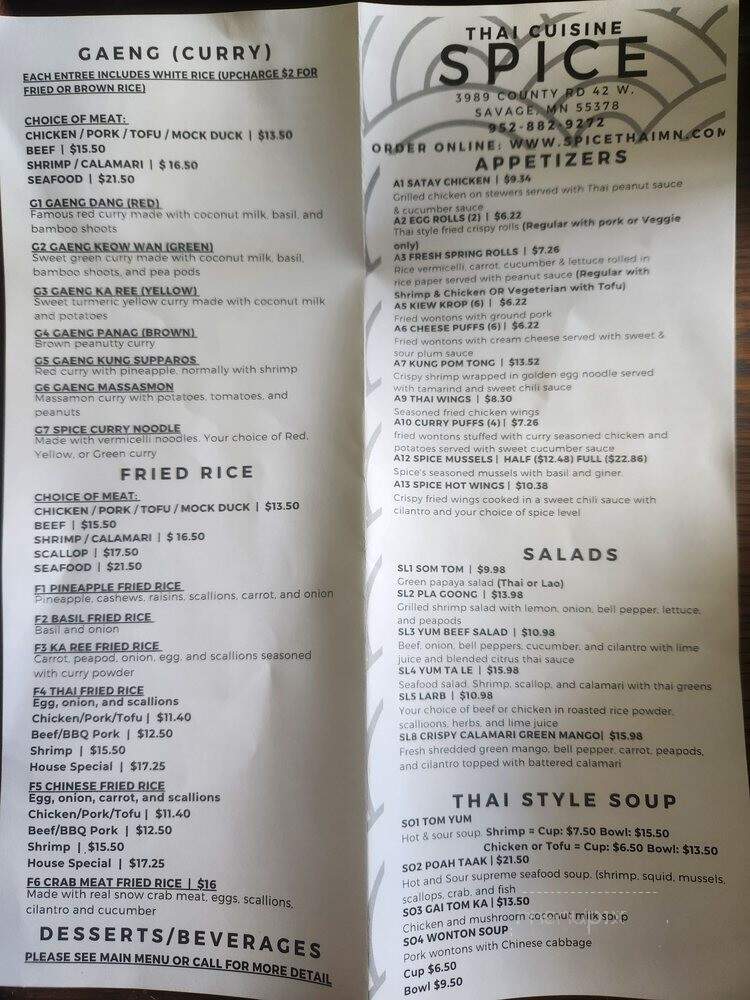 Spice Thai Cuisine - Savage, MN menu_pic