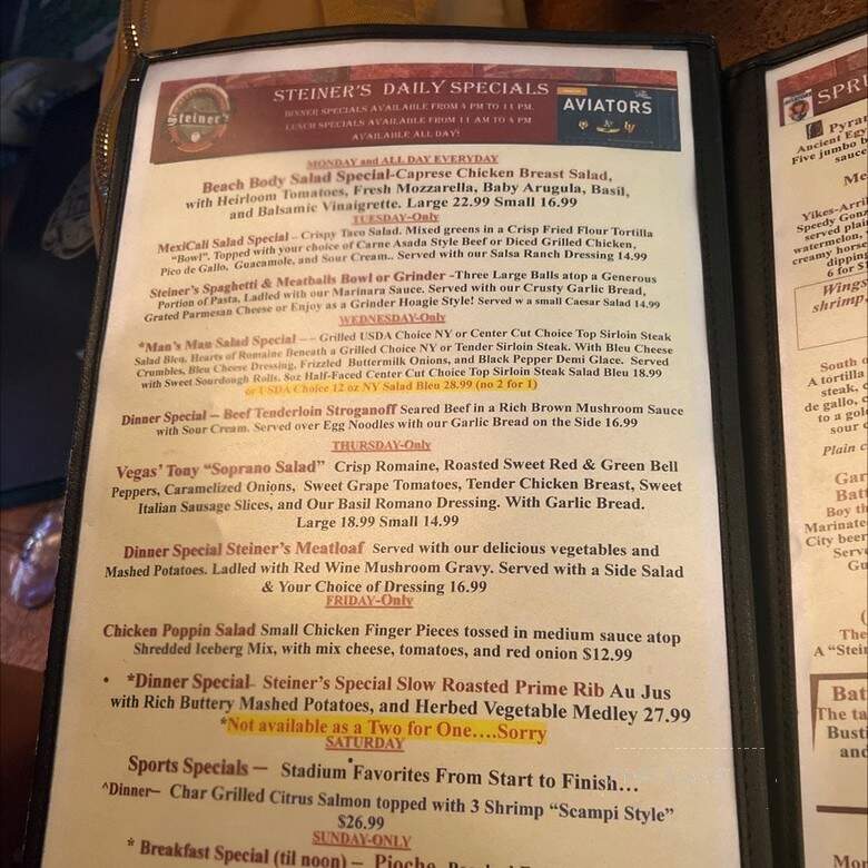 Steiners A Nevada Style Pub - Las Vegas, NV menu_pic
