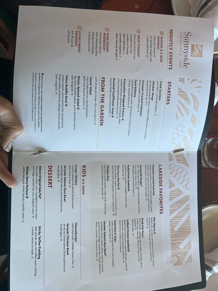 Sunnyside Restaurant & Lodge - Tahoe City, CA menu_pic