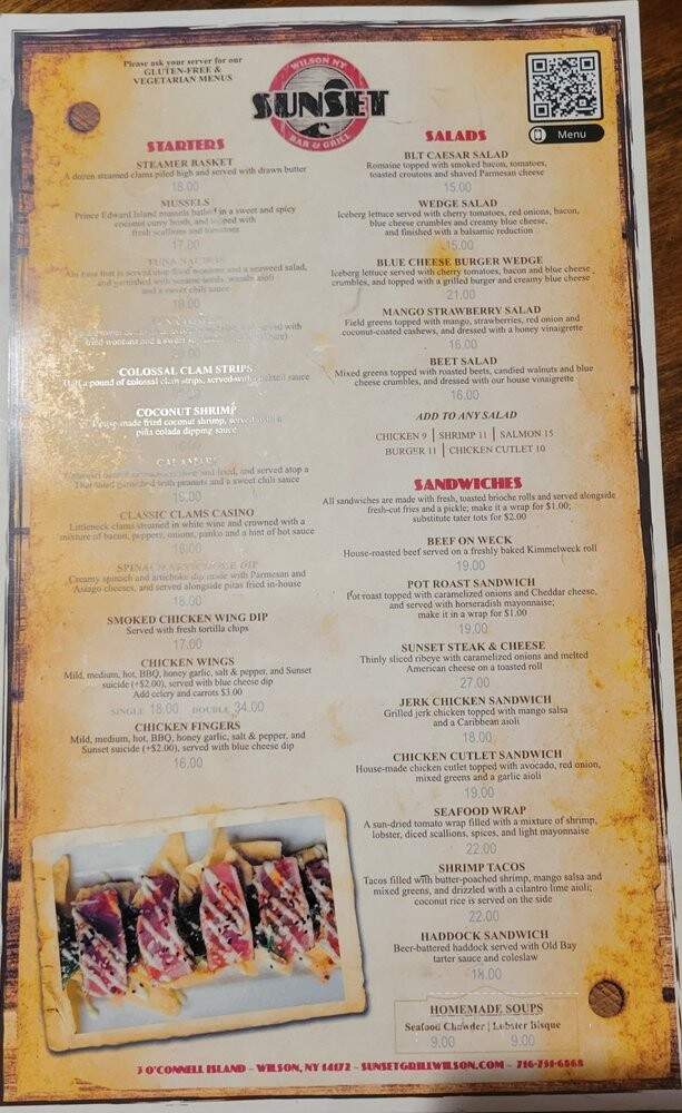 Sunset Grill - Wilson, NY menu_pic