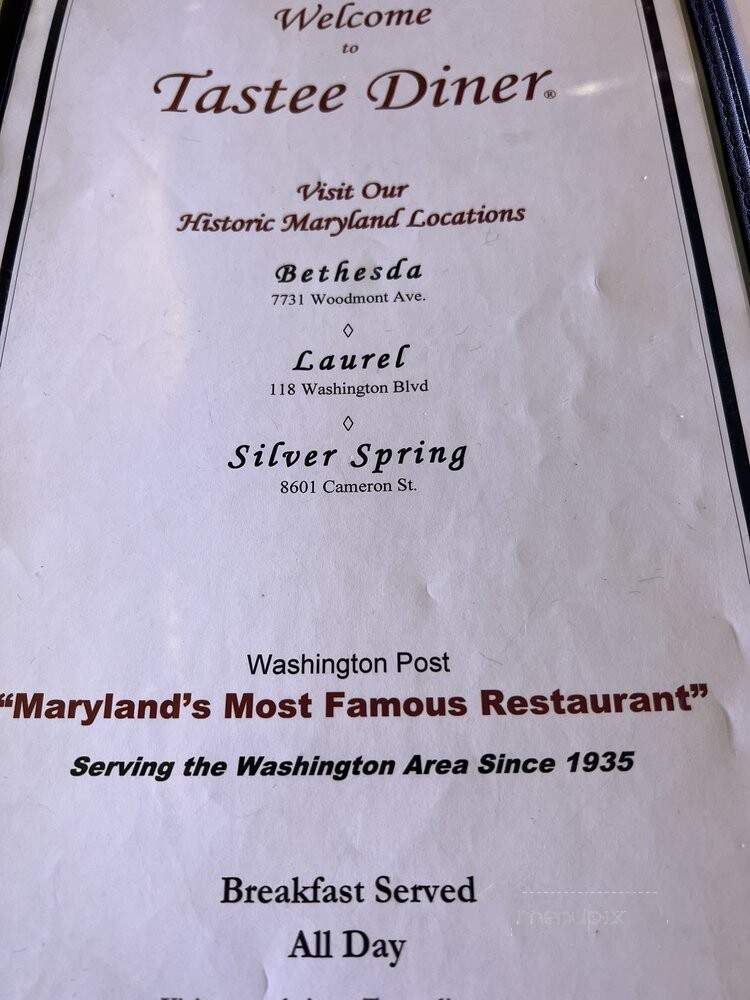 Tastee Diner - Laurel, MD menu_pic