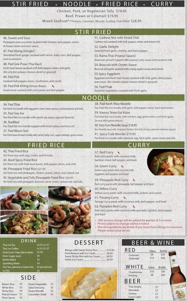Thai Grata Restaurant - San Jose, CA menu_pic