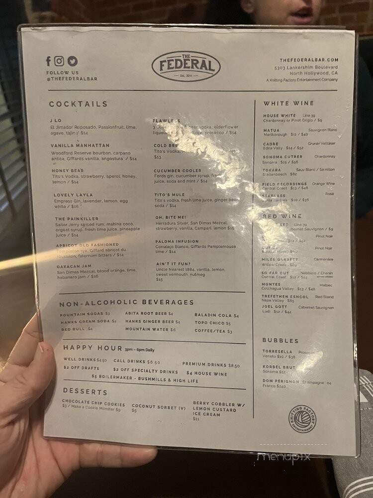The Federal Bar - North Hollywood, CA menu_pic