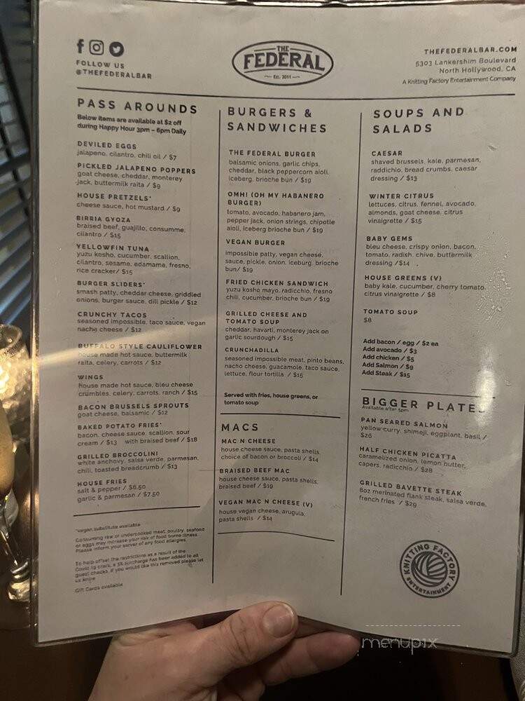 The Federal Bar - North Hollywood, CA menu_pic
