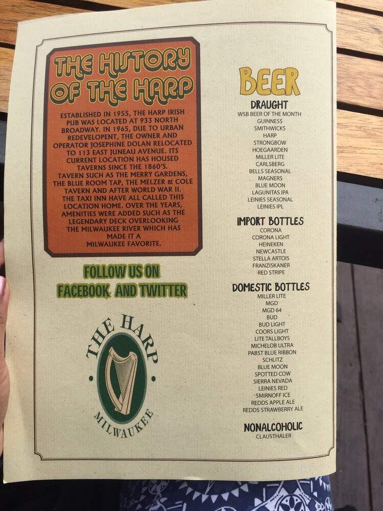 The Harp - Milwaukee, WI menu_pic