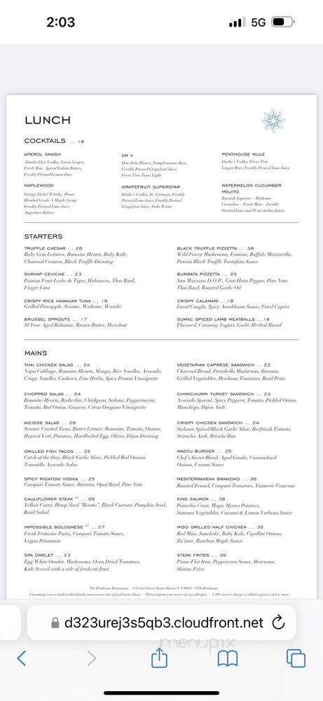 The Penthouse at Huntley Santa Monica Beach - Santa Monica, CA menu_pic