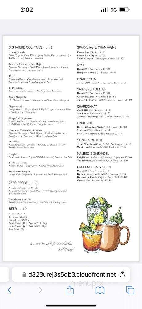The Penthouse at Huntley Santa Monica Beach - Santa Monica, CA menu_pic