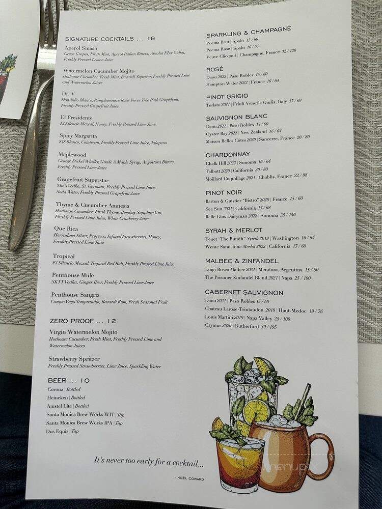 The Penthouse at Huntley Santa Monica Beach - Santa Monica, CA menu_pic