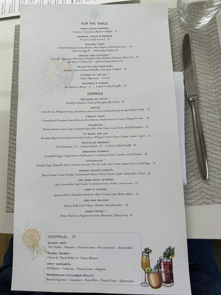 The Penthouse at Huntley Santa Monica Beach - Santa Monica, CA menu_pic