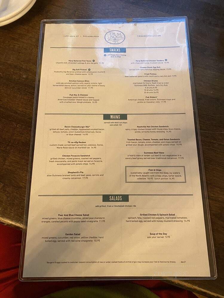 Tir Na Nog - Philadelphia - Philadelphia, PA menu_pic