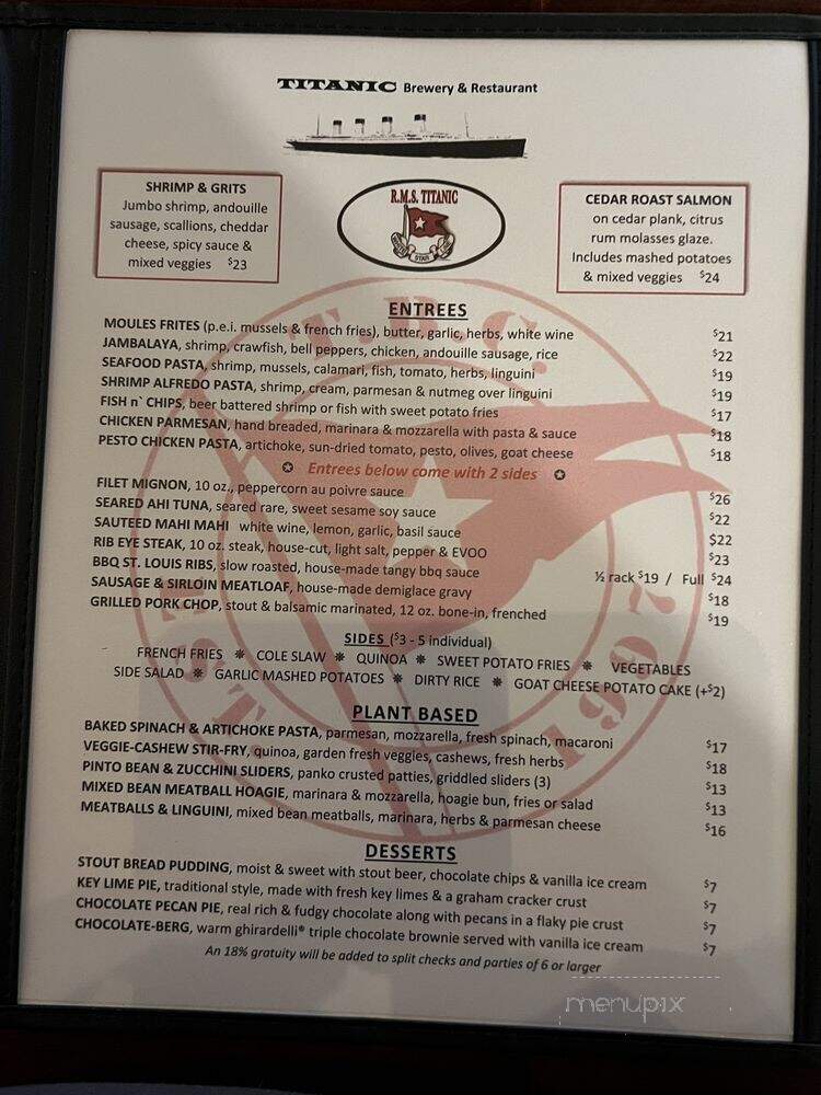 Titanic Brewery - Coral Gables, FL menu_pic